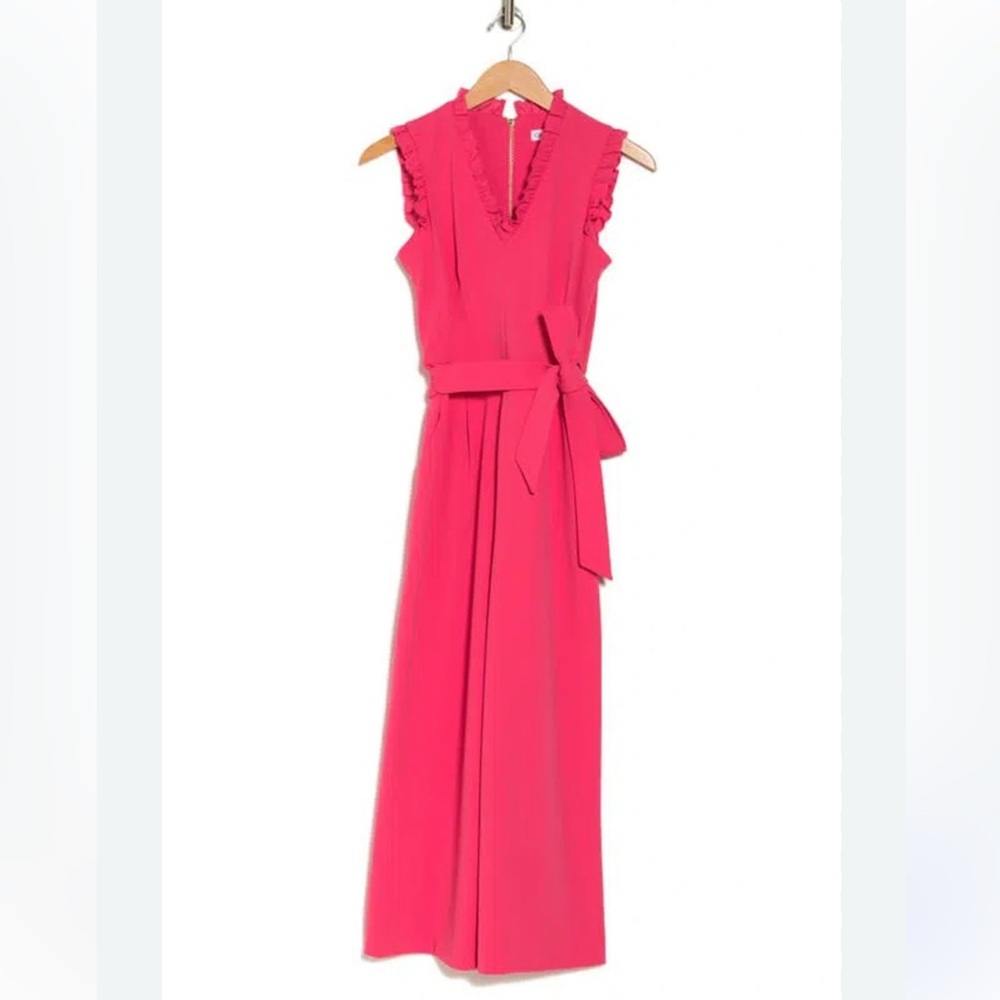 NWT Calvin Klein Cropped Ruffle Neck Jumpsuit - Size 8 - Picture 3 of 5